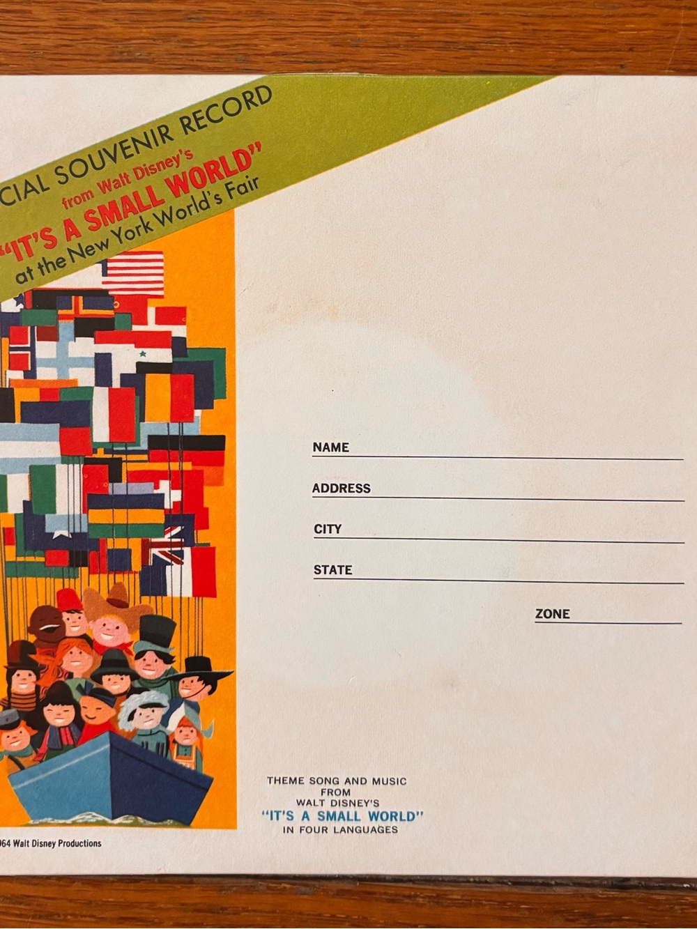 Disney It's A Small World Souvenir Record Sleeve - Multicolor vintage souvenir